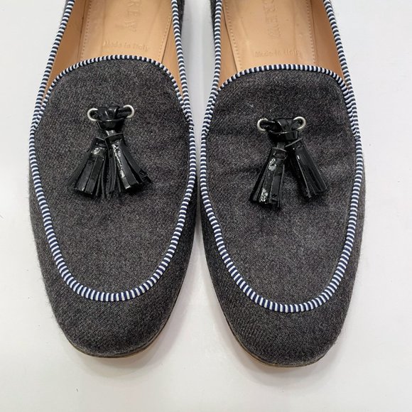 J. Crew Charlie Loafers in Gray Wool Flannel with Black Patent Tassels Sz. 6.5 - Picture 4 of 10